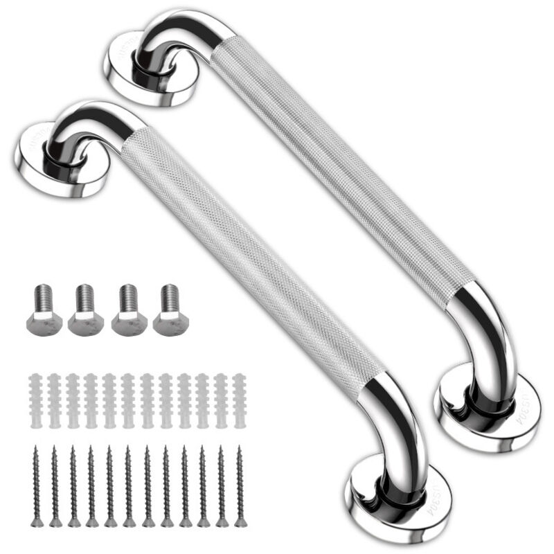 Set Aus 2 Rutschfesten Edelstahl-griffstangen (30 Cm) Für Die Dusche, Mit Sicherheitsgriff Und Zubehörhalter