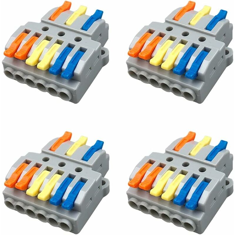 4 Stück Kv436 Hebel-mutter-drahtverbinder-set, 3-in-1 Kompakte Drahtverbinder Mit 6 Ausgängen, Kompakter Federklemmen-drahtverbinder