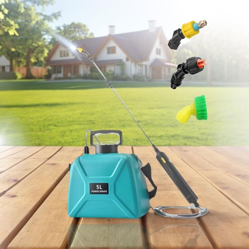 Elektrischer Rucksackzerstäuber Mit Akku, 5 Liter (1,35 Gallonen), Elektrisches Unkrautvernichtungssystem Mit 3 Düsen, Teleskopischem Sprührohr Und Verstellbarem Gurt, Ideal Für Garten Und Rasen, Lang