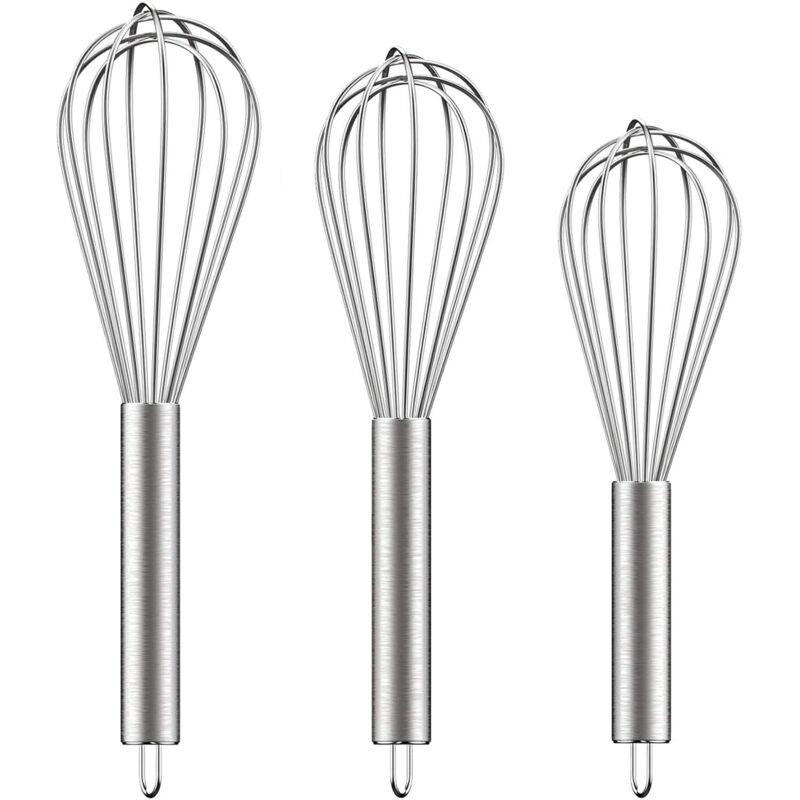 3 Stück Edelstahl-schneebesen 8"+10"+12", Set Aus Metall-schneebesen, Küchenwerkzeug Zum Kochen, Rühren, Aufschlagen, Schlagen Und Mischen