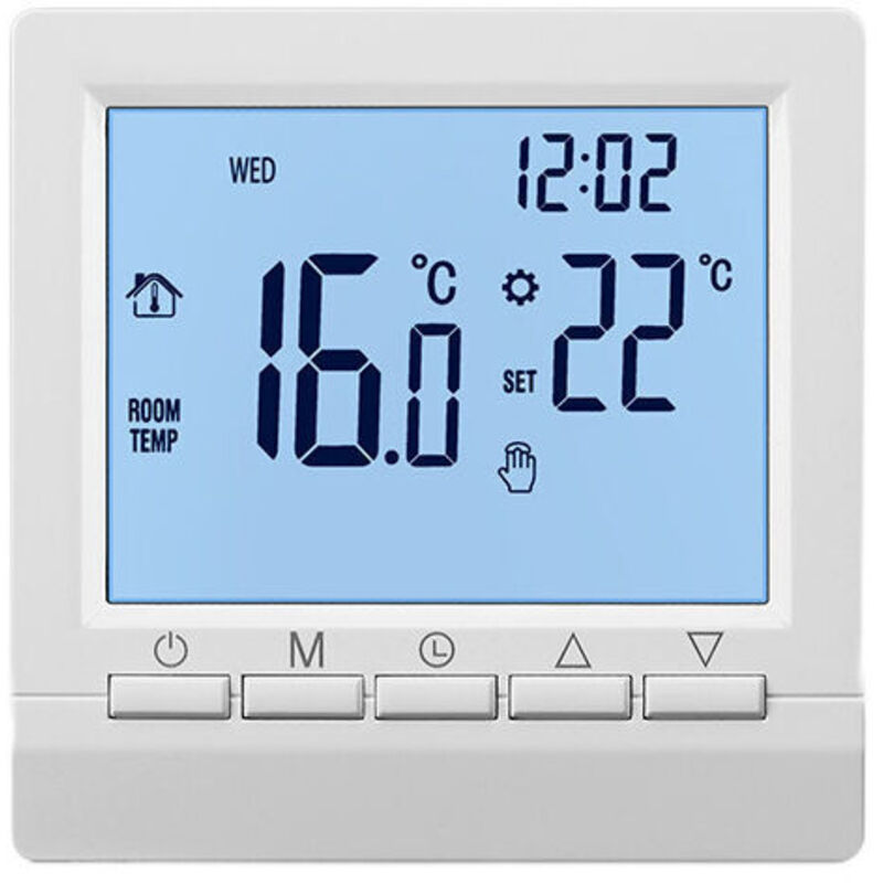 Intelligenter Wandthermostat Mit Lcd-display Für Fußbodenheizung - Blaue Hintergrundbeleuchtung - Weiße Beleuchtung.