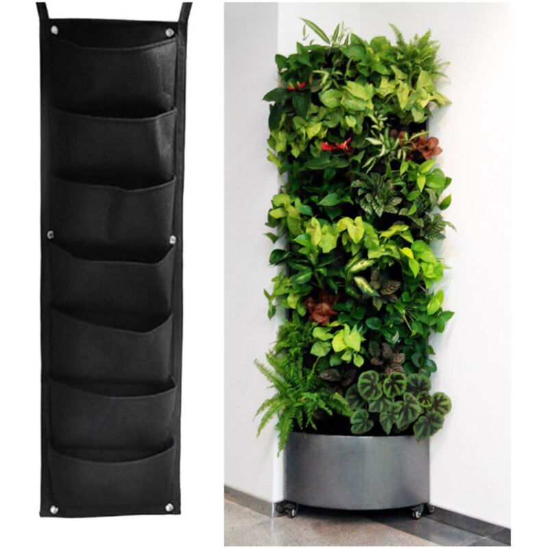 Hängende Pflanzentaschen Für Den Garten, Vertikaler Garten Mit 7 Taschen, Wandhängende Pflanzentasche Für Innen Und Außen, Vertikale Gartenwand Für Hof, Garten, Balkon Und Hausdekoration, 100x30 Cm