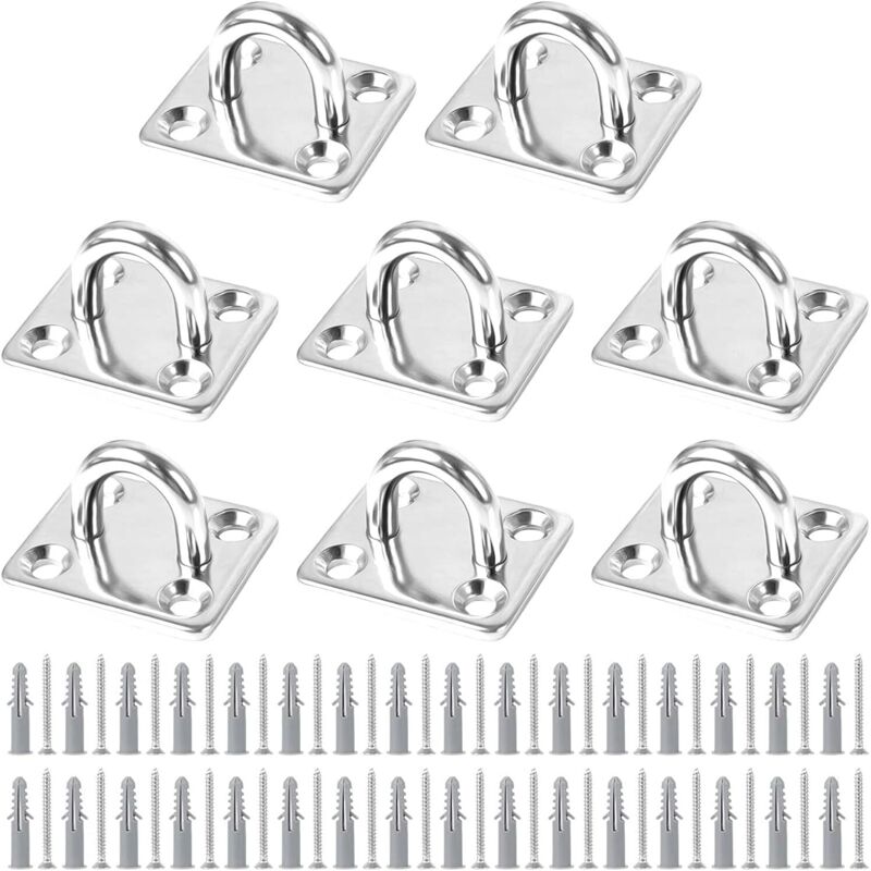 8er-set Ösenplatten Aus Edelstahl – Befestigung Für Sonnensegel, Boote, Wände Und Decken, Schaukeln, Hängematten – Tragkraft 50 Kg