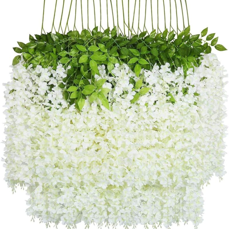 Künstliche Glyzinienblüten – Dekorative Pflanzengirlande Für Die Decke – Hochzeitsdekoration – Synthetisches Weidengeflecht – Seide – Weiß