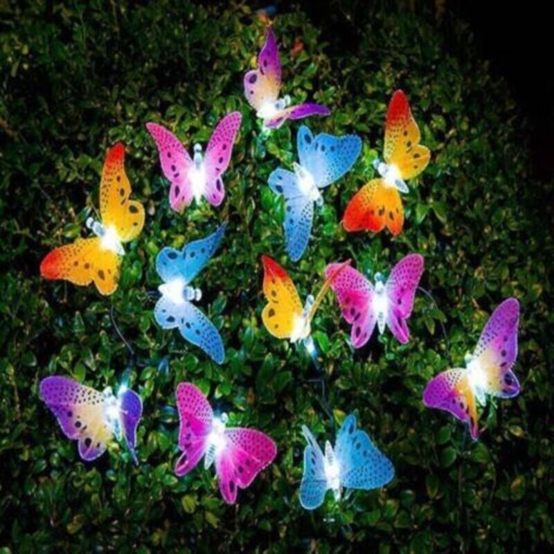 Mehrfarbige Solar-lichterkette Mit Schmetterlingen - Wasserdicht, Außenbeleuchtung Für Garten Und Terrasse (20 Leds)