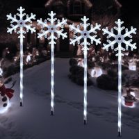 Solarbetriebene Weihnachtslichterketten Für Wege, Schneeflockenförmige Außendekorationen, Wasserdichte Xms-gartenleuchten Auf Pfosten Für Terrasse, Hof, Veranda, Rasen, 4er-pack (weiß)