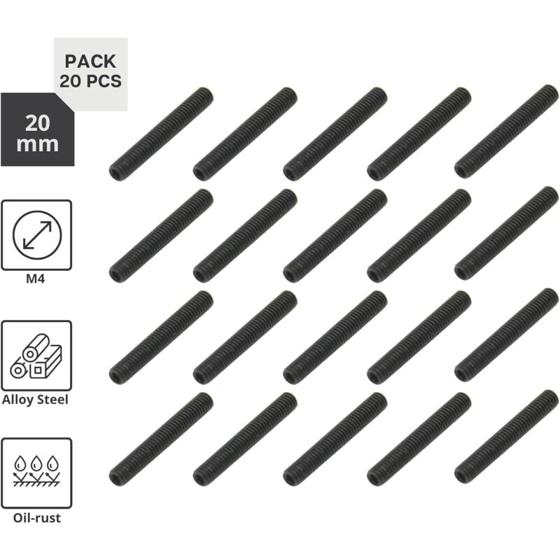 Gewindebolzen Ohne Kopf, Metrisch. Schraube M4 X 20 Mm, Packung Mit 20 Schrauben Inklusive Inbusschlüssel. Schrauben Mit Angeschrägtem Ende Für Vielseitige Befestigungen, Türgriffe Und Andere Anwendun