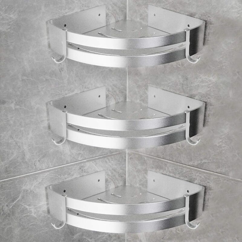 3er-set Duschregale Aus Aluminium Mit Haken, Ohne Bohren, Eckduschregal
