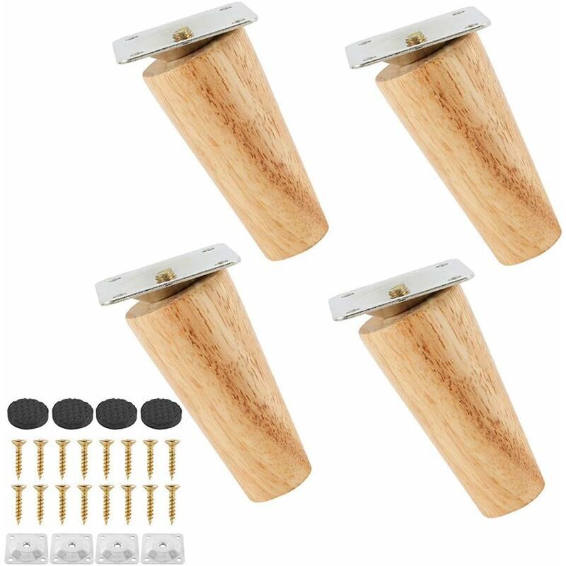 Set Aus 4 Massiven Holzmöbelfüßen, Ersatzbeine Für Sofa Mit Rutschfesten Pads, Montageplatte Und Schrauben Für Bett, Schrank, Schublade (8 Cm, Schräge Füße)