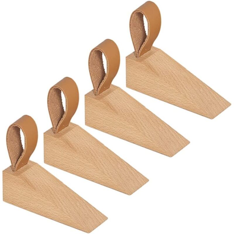 4-teiliger Türstopper Aus Holz, Bodentürstopper, Buchenholz-türkeil Mit Lederriemen