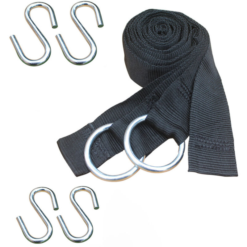 Befestigungsset Für Hängematte An Bäumen, Inkl. 2 Uv-beständige Polyesterriemen (2,5 M Lang, 5 Cm Breit) Und 4 S-haken Aus Stahl, Tragkraft 300 Kg