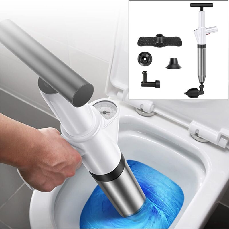 Hochdruck-toilettenverstopfer Mit 4 Austauschbaren Köpfen, Pump-wc-verstopfer Für Rohrleitungen, Geeignet Für Toilette, Waschbecken, Bodenablauf, Verstopfte Rohre Und Badewanne (weiß)