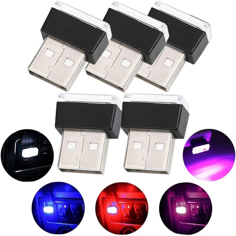 Usb-innenbeleuchtung Für Autos, 5 Stück Universelle Mini-led-lichter, Led-stimmungslichter Für Autos (5 Farben, Rot/blau/rosa-violett/weiß/eisblau)