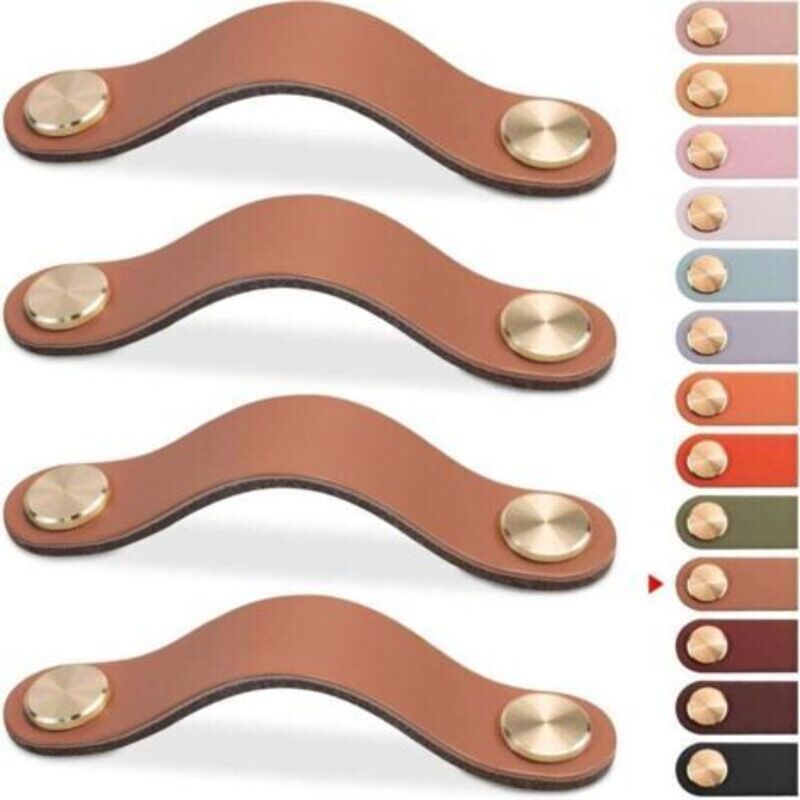 4er-pack Möbelgriffe Aus Leder, Schranktürknopf Mit Lederriemen, Schubladengriff, Vintage-möbelgriff Für Schränke, Kommoden, Küche, Badezimmer (hellkaffee, 96 Mm)