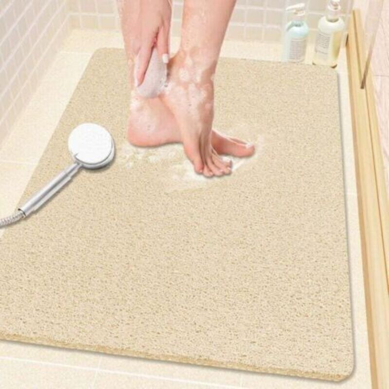 Antirutsch-duschmatte, 61 X 40,6 Cm, Weich Mit Ablauf, Badematte Aus Pvc-luffa (phthalatfrei) Für Badewanne Und Badezimmer, Schnelltrocknend, Khaki
