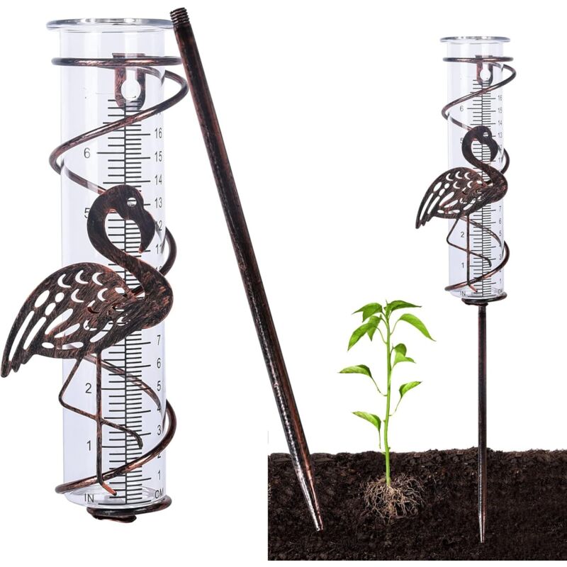 Regenmesser, Glas-regenmesser Mit Metallstäben, Regenmessinstrument, Garten, Hof, Dekorativer Außen-regenmesser (flamingo)