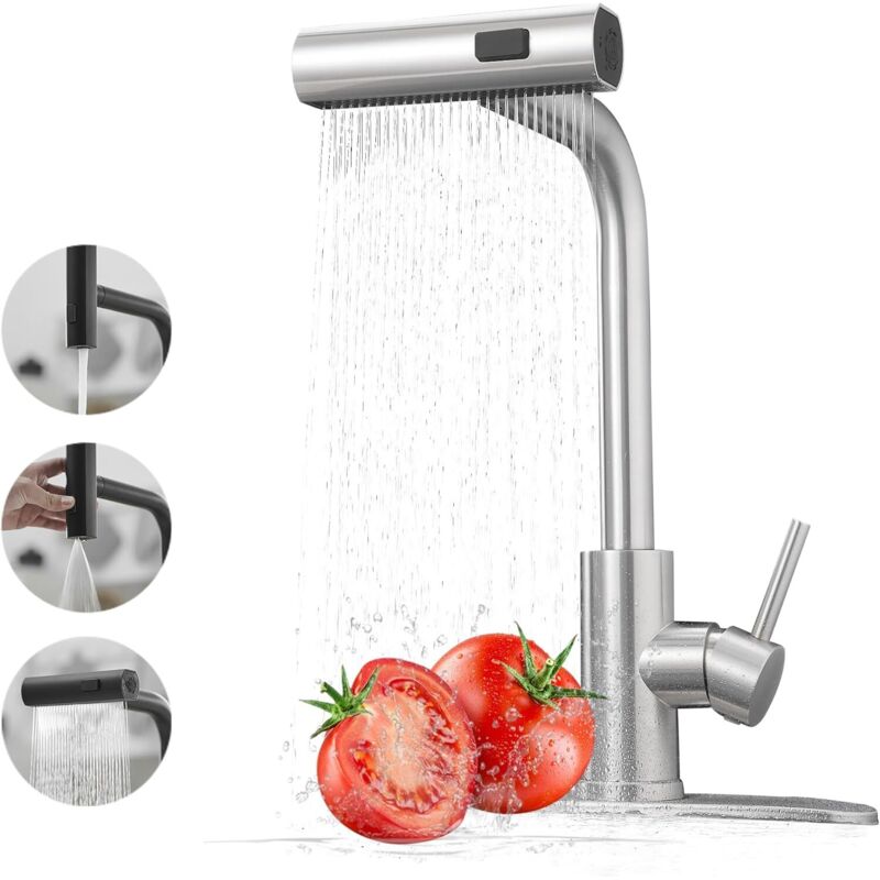 Ausziehbare Küchenarmatur, Wasserfallarmatur, Kommerzielle Edelstahl-küchenarmatur, Dreifunktionaler Küchenspülenmischer.