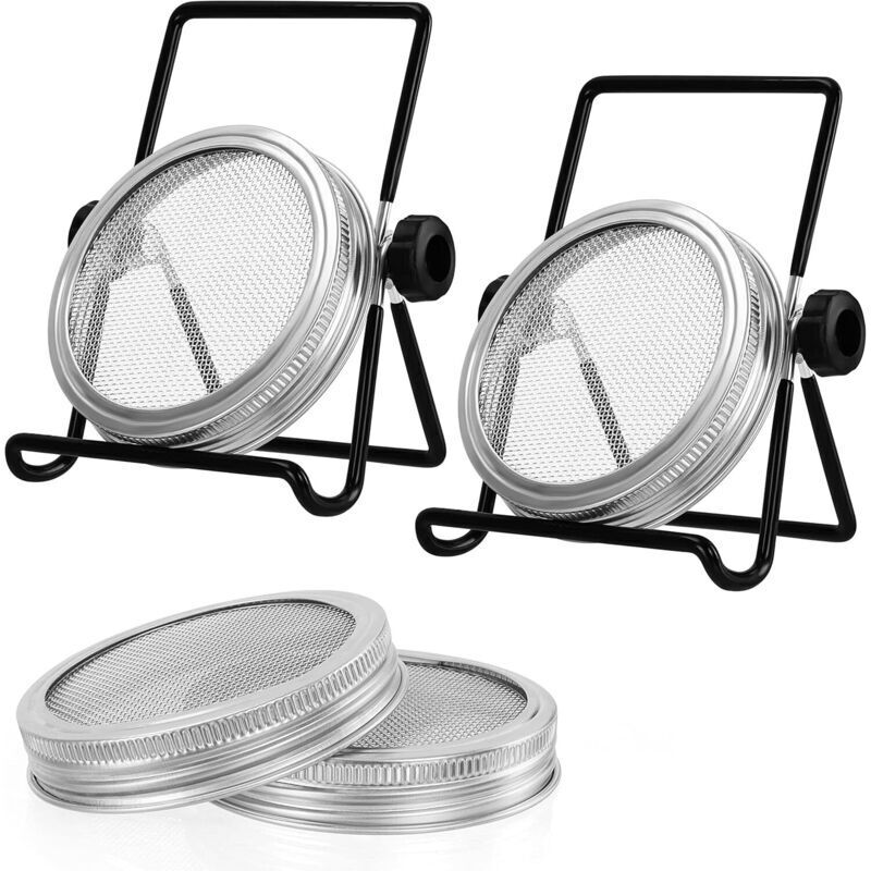 6-teiliges Sprossenset – 4 Edelstahldeckel Und 2 Ständer – Keimset Für Samen In Gläsern Mit Großer Öffnung, Ideal Für Brokkoli-, Luzerne- Und Bohnensprossen