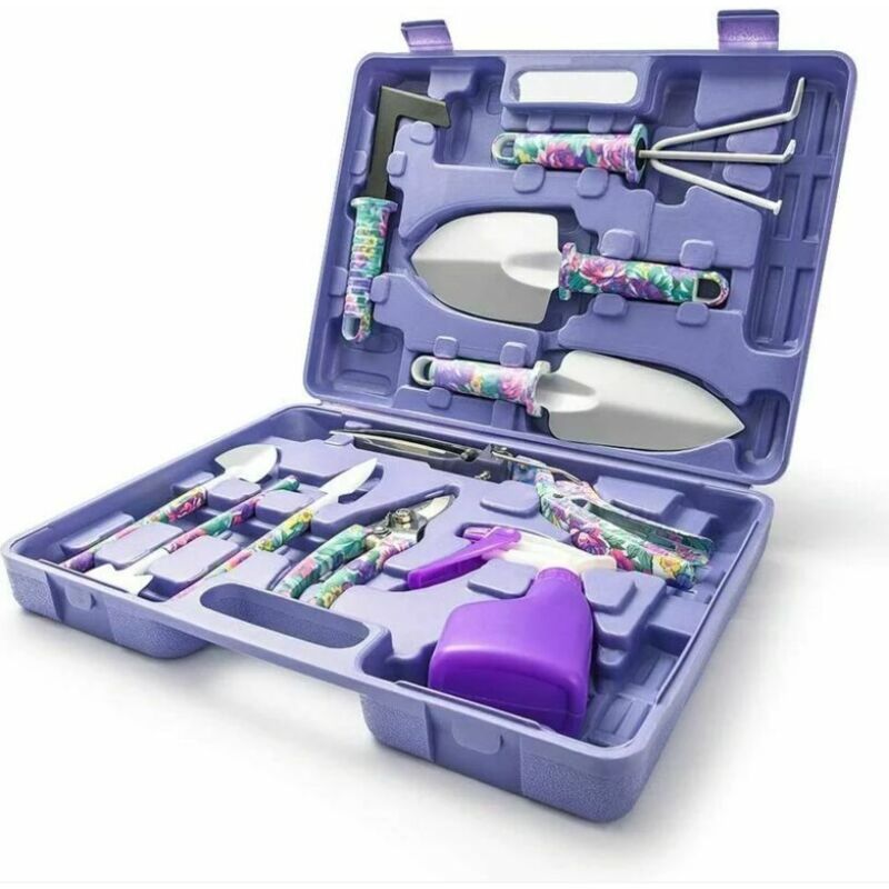 10-teiliges Gartenwerkzeug-set, Gartengeräte-kit, Geschenkset Mit Ergonomischem Griff Und Rostfreier Aufbewahrungsbox, Inklusive Handschaufel, Rechen, Unkrautstecher, Schere, Sprühflasche Und Spaten.
