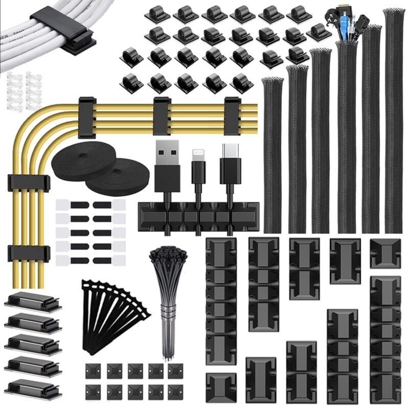 188er Kabelmanagement-set, 6 Kabelhülsen, 50 Selbstklebende Kabelbinder, 100 Kabelbinder, 10 Kabelhalter Mit Sockel, 20 + 2 Organizer-bänder Für Tv, Pc Und Auto
