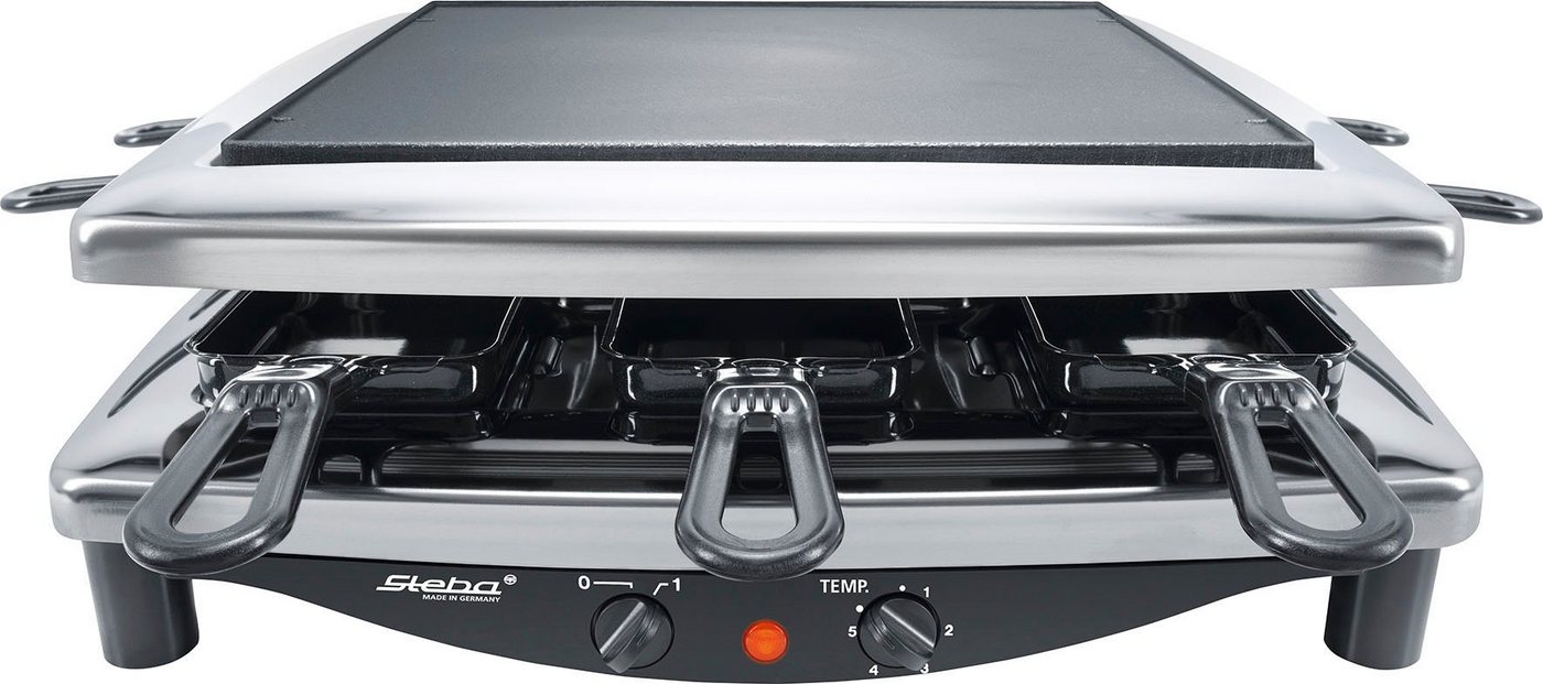 Steba Raclette RC 3 plus chrom, 8 Raclettepfännchen, 1450 W
