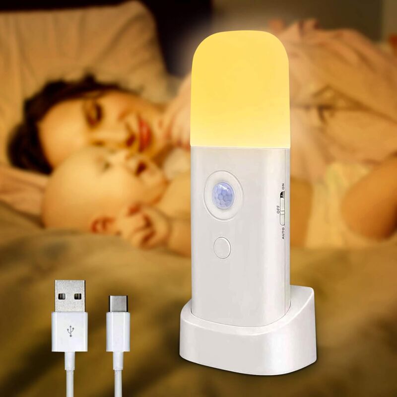 Wiederaufladbare Led-nachtlampe Für Erwachsene, 2000mah Lampe Mit Integriertem Bewegungssensor, 5-stufig Einstellbare Helligkeit, Sehr Geeignet Für Kinder Und Babys (warmlicht)