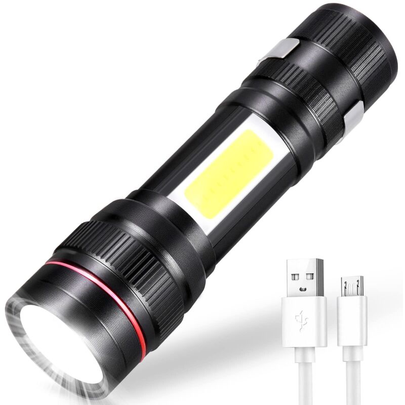 Wiederaufladbare Led-taschenlampe, Tragbare Taschenlampe Mit 3 Modi Und Zoombar, Taktische Cob-taschenlampe Für Kinder Als Geschenk/camping/wandern/stromausfall