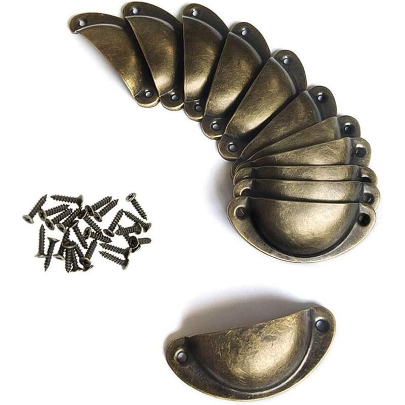 12 Stück Vintage Messing Muschelgriffe, Retro Schalen-griffe Für Schranktüren, Schubladen, Gebogene Eisen-türknöpfe (mit 24 Schrauben)