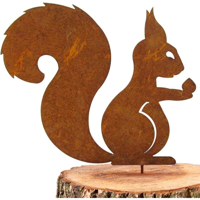 Eichhörnchen Aus Rost Für Baum, Sitzendes Eichhörnchen Als Gartendekoration Aus Metall, Natürliche Rostpatina