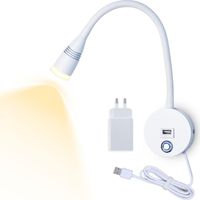 Led-wandleuchte Zum Lesen, Schwanenhals-leselampe, Flexibel, 3w, Dimmbar, Touch-schalter, Lampe Mit Usb-ladeanschluss Und Kabel, Nachttisch-wandbeleuchtung (weiß)