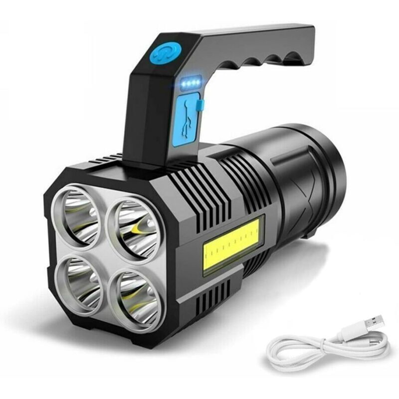 Led-taschenlampe, Ultra Stark, Wiederaufladbar, Cob-arbeitsleuchte, Wasserdicht, 4 Modi, Tragbare Notfall-taschenlampe Für Wandern, Angeln, Camping [energieeffizienzklasse A]