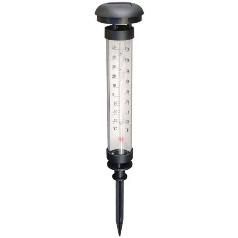 Solarthermometer Celsius, Led, Gartenstecker, Außenbereich, Silber, Dämmerungssensor, Warmweiß, 57,5 Cm
