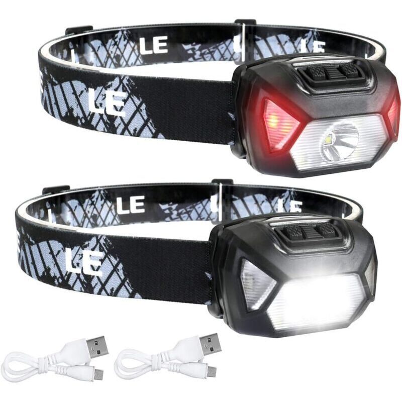 2er-set Led-stirnlampen, Wiederaufladbar, 300 Lumen, Weißes Und Rotes Licht, 6 Beleuchtungsmodi, Ipx4, Geeignet Für Radfahren, Camping, Wandern Und Heimwerken – 2er-set