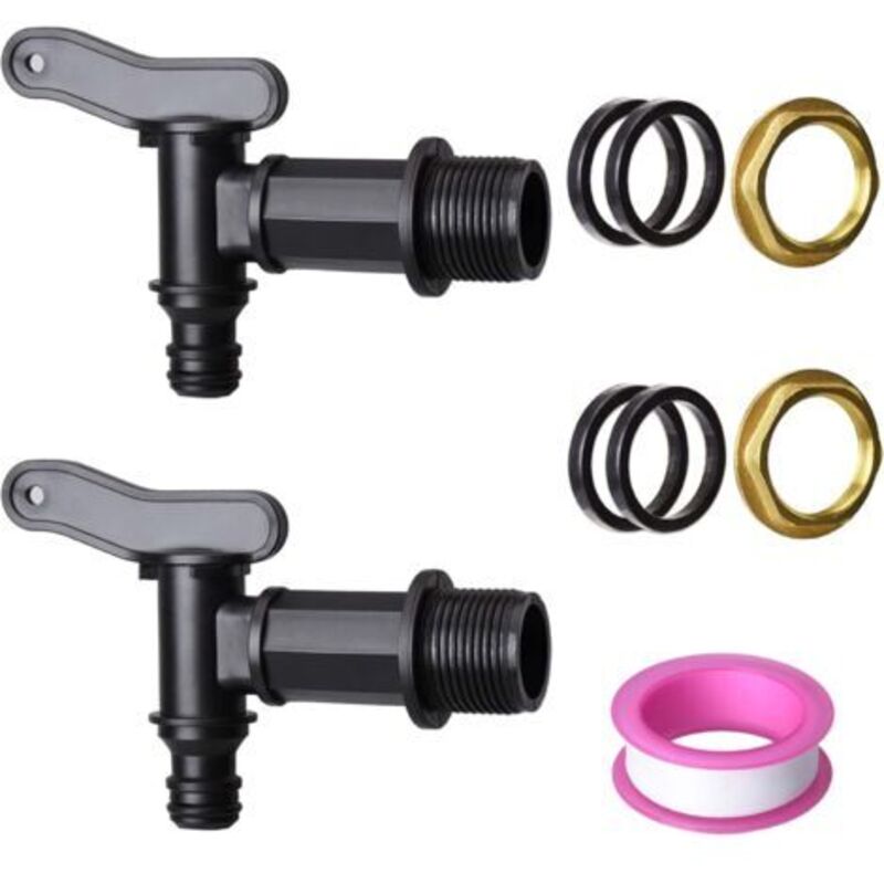 2er-set 3/4-zoll-behälterhähne – Wasserdichtes Pp-kunststoff Mit Dichtung Und Mutter – Regenwassersammler Für Tanks Und Fässer
