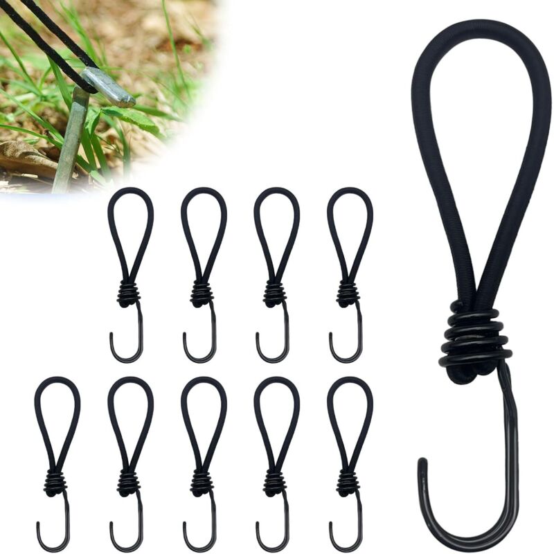 Satz Von 10 Spanngurten Mit Haken - 15 Cm - Vielseitiger Spanner Mit Haken - Für Campingplanen, Anhängerplanen, Poolabdeckungen