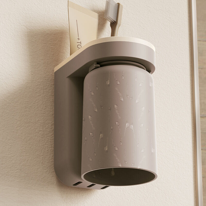 Wandhalterung Für Zahnbürsten, Multifunktionale Abflussfunktion Mit Großem Stauraum, Einfache Installation, Selbstklebender Zahnputzbecherhalter Für Das Badezimmer (karamellbraun)