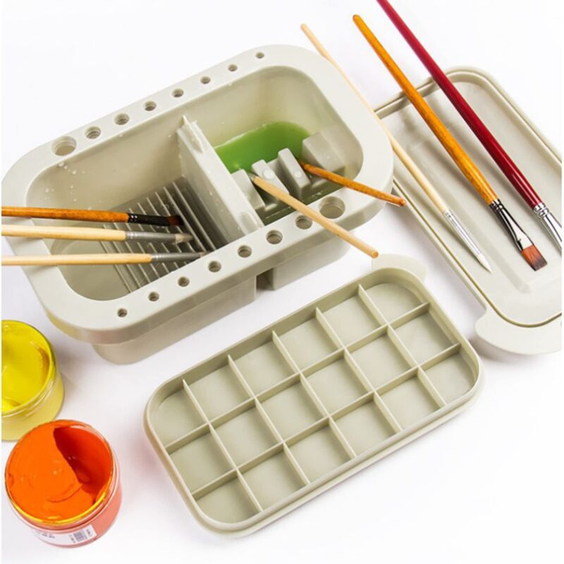3-in-1 Multifunktionales Künstler-pinselbecken, Pinseleimer Mit 16 Löchern, Pinselreinigungsbehälter, Für Öl-, Aquarell- Und Ölfarben (a)