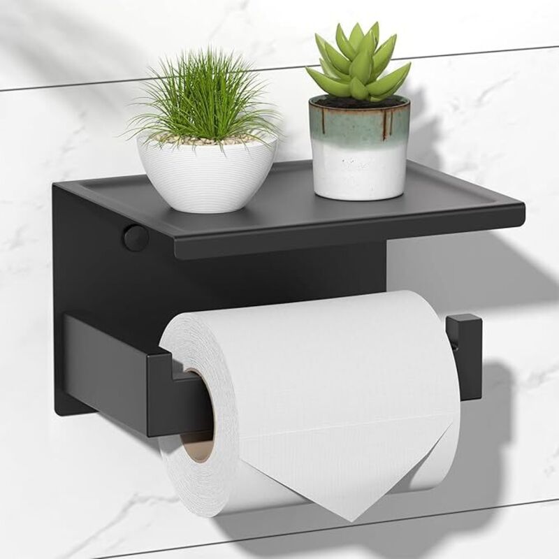Selbstklebender Toilettenpapierhalter Mit Ablage, Wandmontierter Wc-papierhalter Für Das Badezimmer, Aus Sus 304 Edelstahl, Bohrfreier Wc-rollenhalter – Mattschwarz