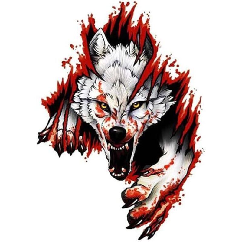 3d Wolfkopf Aufkleber 2 Stück, 3d Autoaufkleber, Wütender Wolf, Lustige Motorradzubehör, Pvc, 18 X 25 Cm