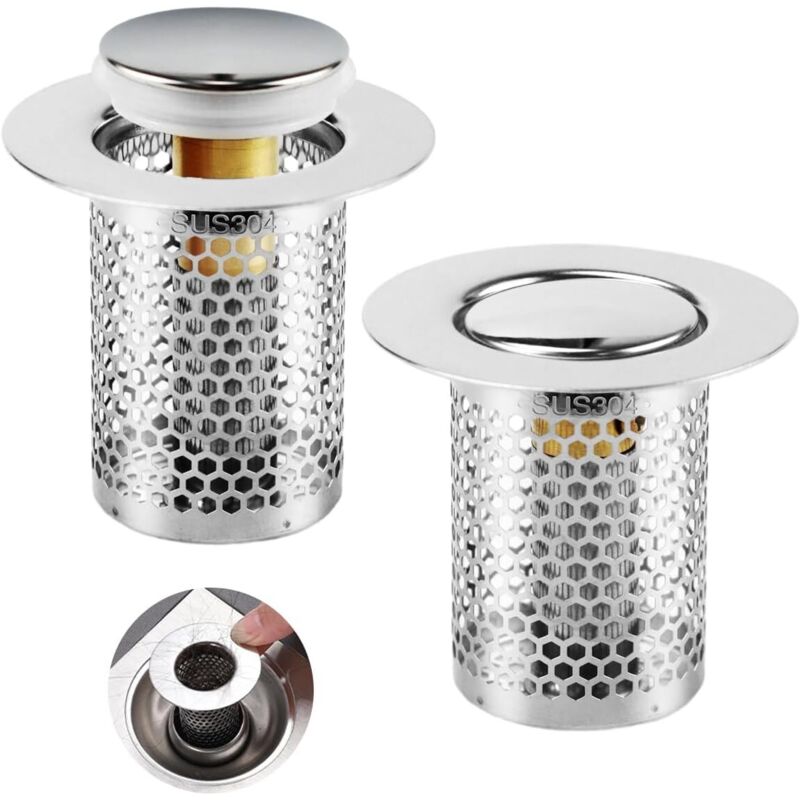 2 Stück Abflussfilter, Edelstahl-spülenfilter Für Die Küche, 33 × 50 Mm Duschgitter, Pop-up-spülenablauf Mit Messingkern, Für Küche, Bad, Badewanne