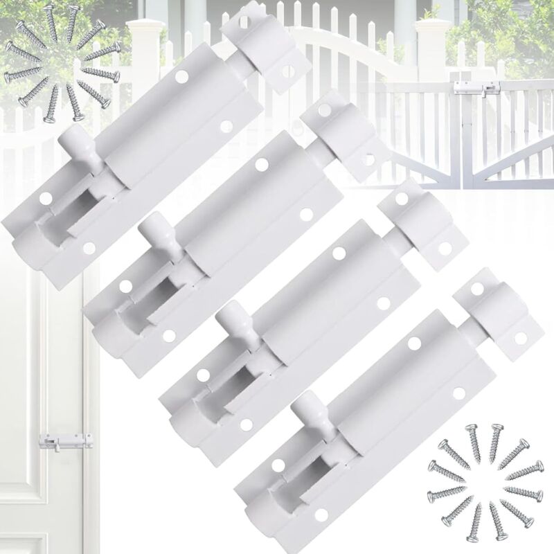 4 Stück Schiebetür-riegel, Weißer Riegel, Schieberiegel Aus Aluminiumlegierung, 3-zoll-schieberiegel Mit Schrauben, Für Garten, Bad, Gartenhaus, Garage