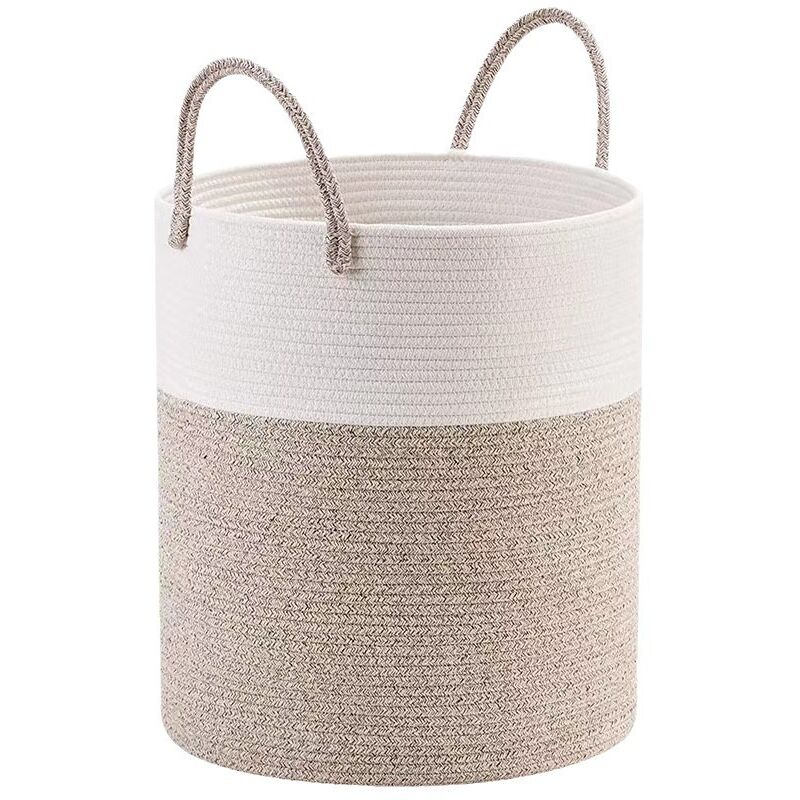 Geflochtener Baumwoll-wäschekorb Im Boho-stil Mit Griff, Großer Wäschekorb Für Badezimmer, Waschküche, Kinderzimmer Oder Wohnzimmer, 38x50cm