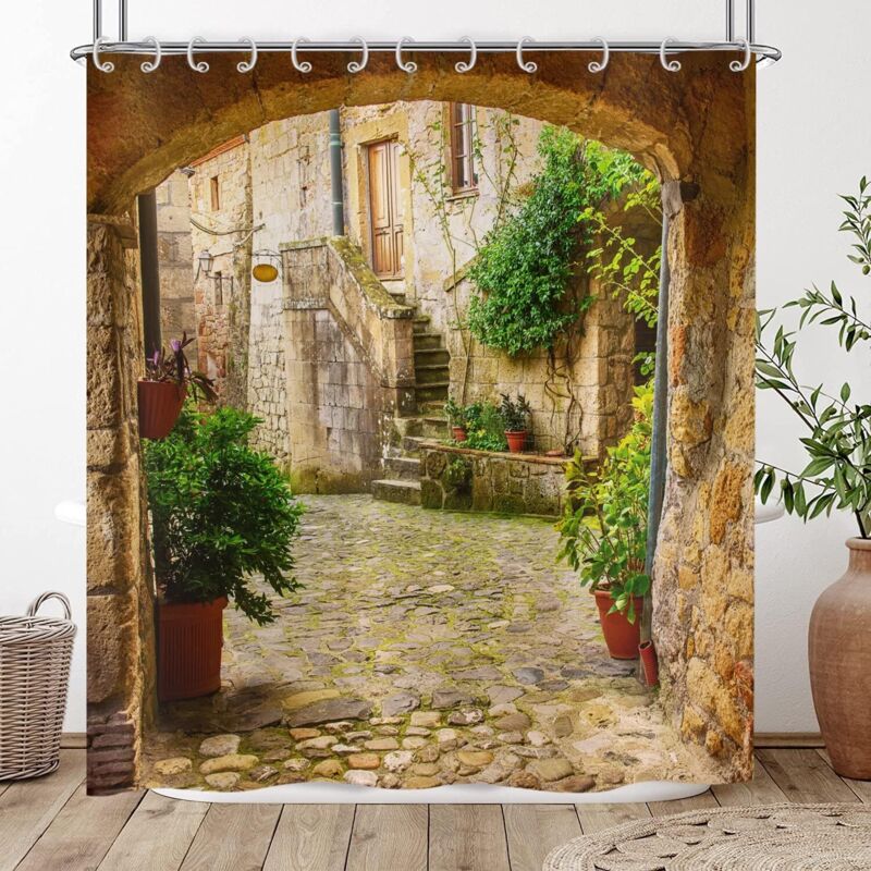 3d-duschvorhang 180x200, Gartenpflanzen Landschaft Allee Bild Duschvorhänge Italien Außenbereich Wasserdichter Badvorhang Waschbarer Polyester-badvorhang Mit Haken