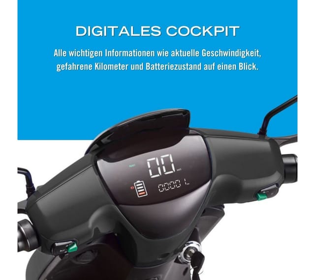 Blu:s E-Motorroller XT2000, 2000 W, 45 km/h, bis zu 50 km Reichweite, mit Straßenzul., 2 Sitzplätze, für Erwachsene