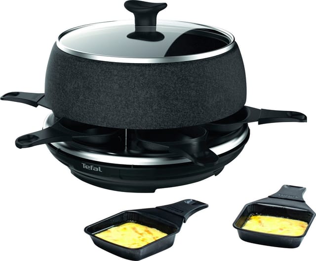 Tefal Raclette und Fondue-Set Cheese 'n Co, 6 Raclettepfännchen, 850 W, für 6 Personen, 6 Raclettepfännchen, 850 W, spülmaschinengeeignet, mit Rezeptbuch, Stein-Optik, RE12C8