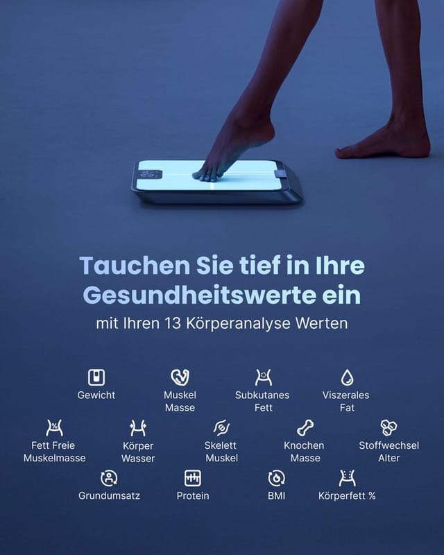 RENPHO Personenwaage Elis Chroma smarte Personenwaage, Lichteffekt der Waagenoberfläche nach Stimmung anpassbar