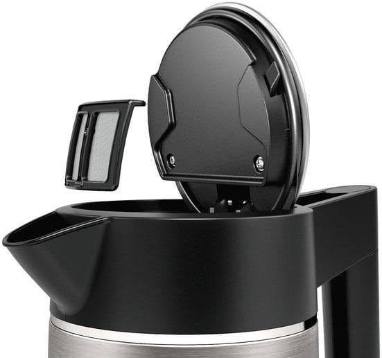 BOSCH Wasserkocher DesignLine TWK5P480, Ausgießen ohne Spritzer, Tassenanzeige, 1,7 l, 2400 W, große Wasserstandsanzeige, Überhitzungsschutz, Edelstahl