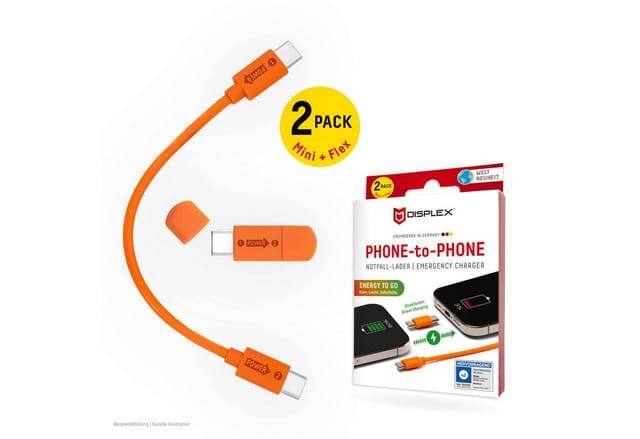 Displex Phone-to-Phone Notfall-Lader USB-Kabel, USB-C, (15 cm), 1x Mini Notfall-Lader (3,5cm) 1x Flex Notfall-Ladekabel (15cm)