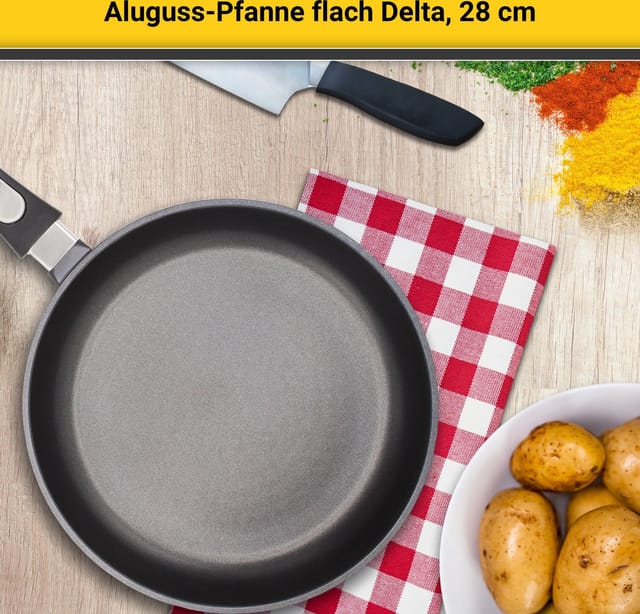 Krüger Bratpfanne Aluguss Pfanne flach DELTA, Aluminiumguss (1-tlg), für Induktions-Kochfelder geeignet
