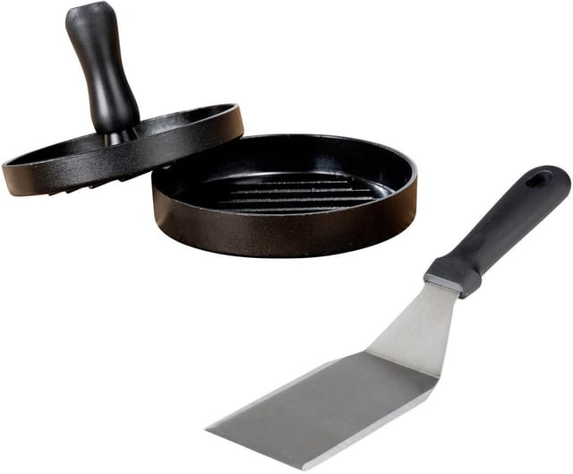 WENKO Burgerpresse Burger-Set (2 St), Aluminium, Edelstahl, Hamburgerpresse & Plancha Spachtel, Grillzubehör, rostfreier Edelstahl